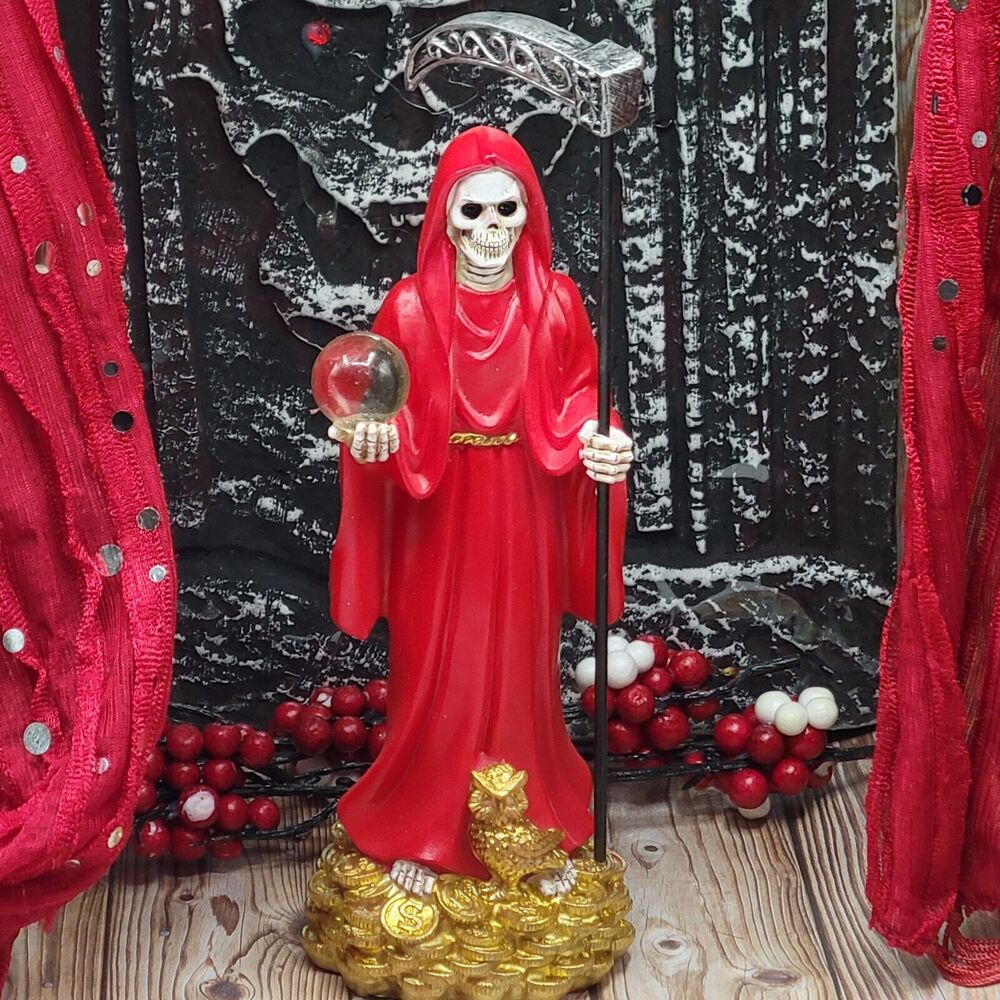 SANTA MUERTE RED 9" HOLY DEATH STATUE/ GRIM REAPER / BUENA SUERTE/ LOVE / MONEY